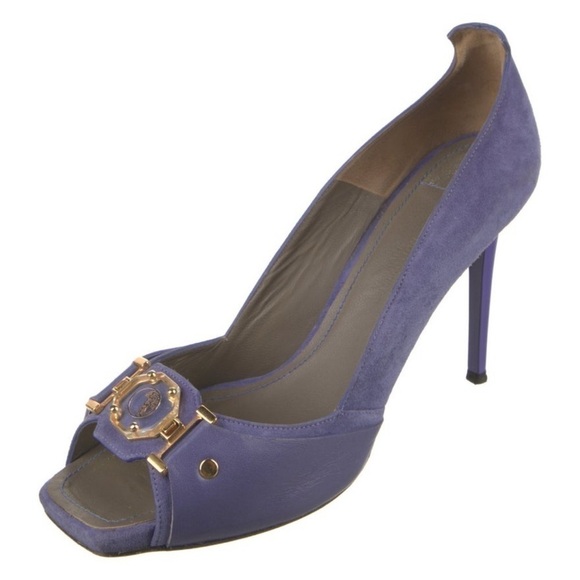 VERSACE Vintage Purple Leather and Suede Medusa Square Toe Heels Size 40 VGUC - Picture 1 of 15